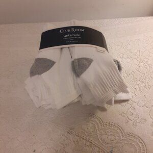 Club Room 12 Pairs of Men's Ankle Socks w/Grey Heels & Toes. Sock Size 10-13.